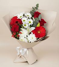 Букет цветов из:  Розы, Хризантемы, Герберы и Лилии в Николаевке