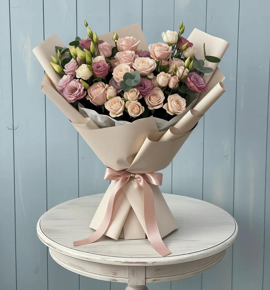 Букет цветов из: Розы и Лизиантусы в Николаевке