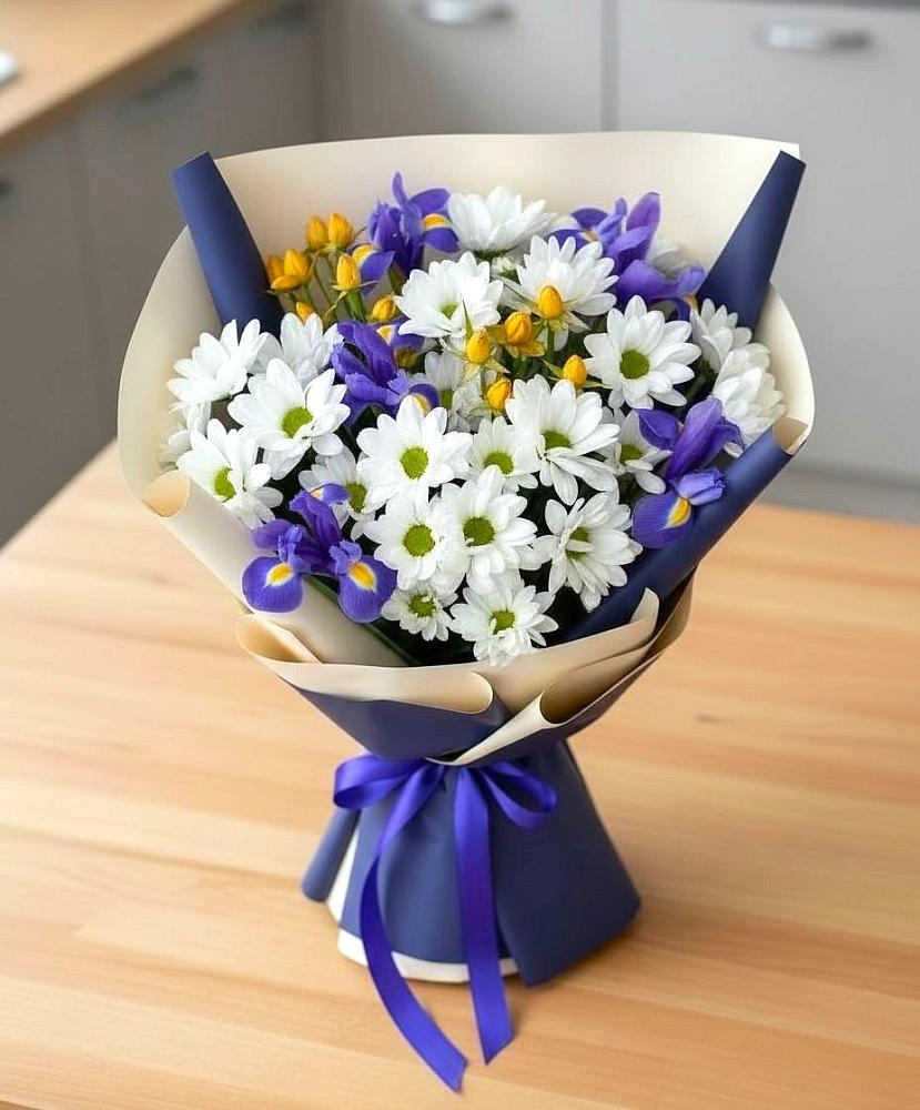 Букет цветов из: Розы, Ирисы и Хризантемы в Николаевке