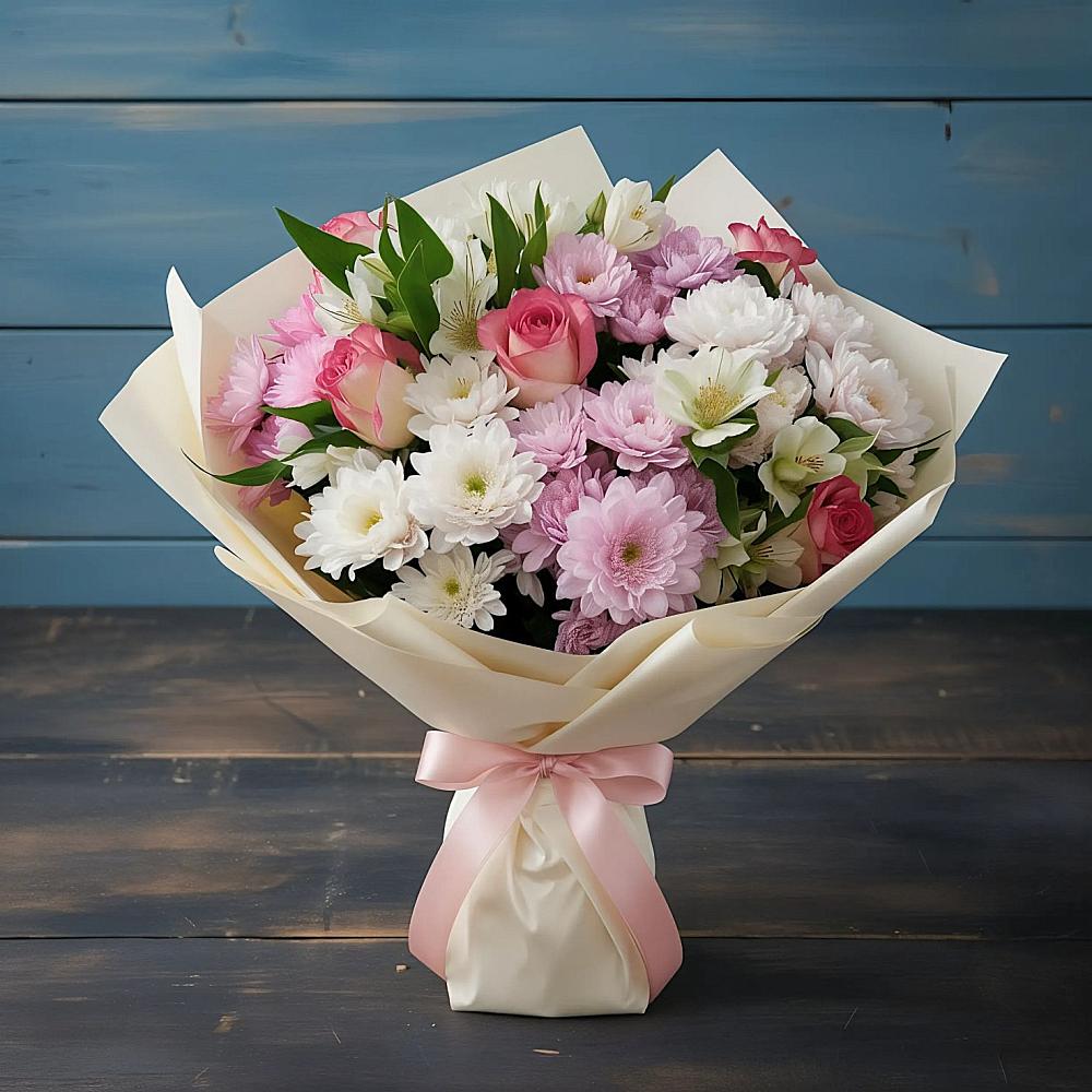 Букет цветов из: Хризантемы, Альстромерии и Розы в Николаевке